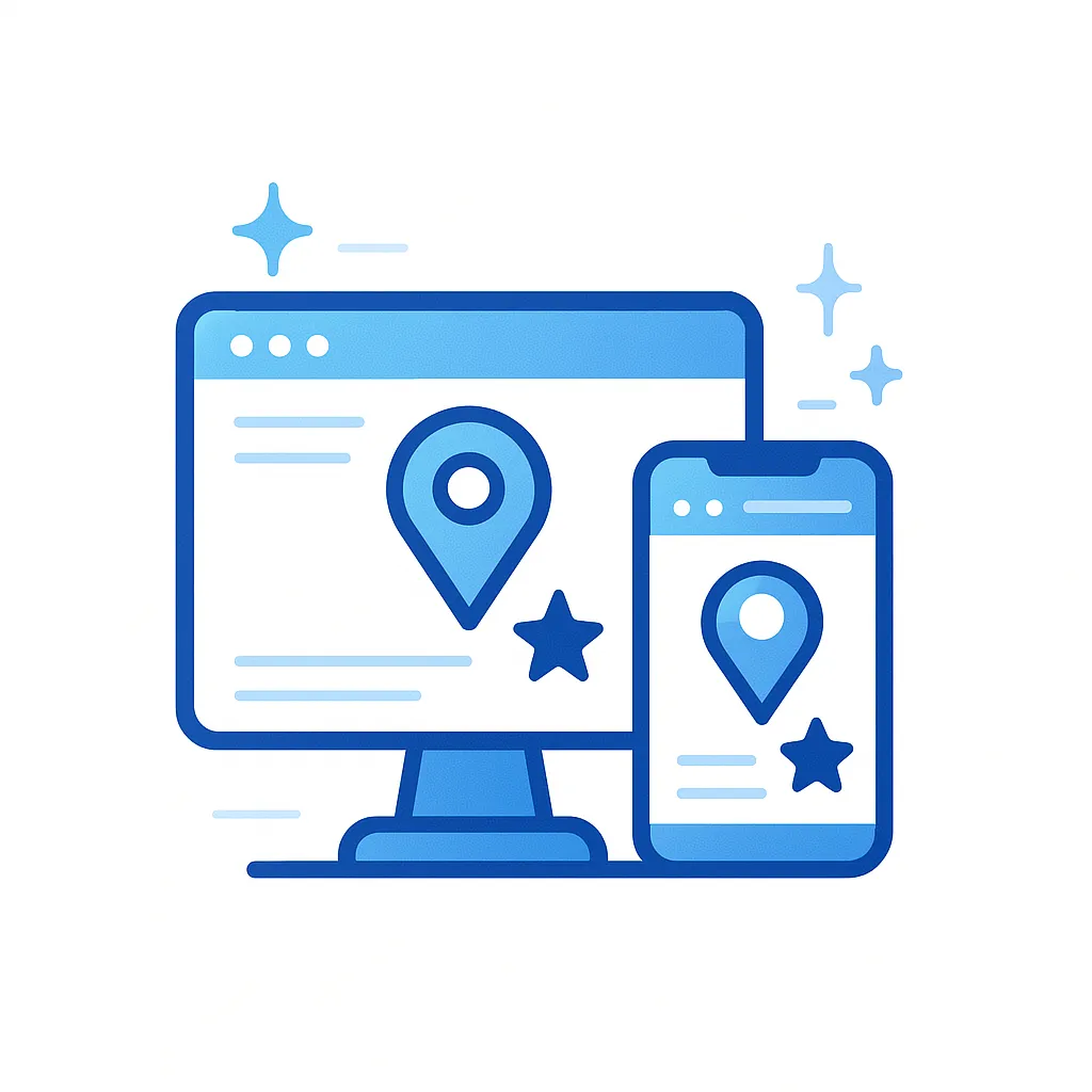 A laptop screen and a phone screen displaying a stylized web site.