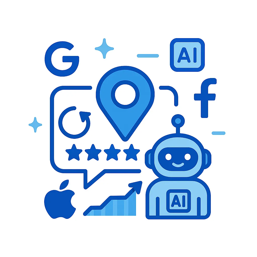 A happy little robot managing business information across the internet.